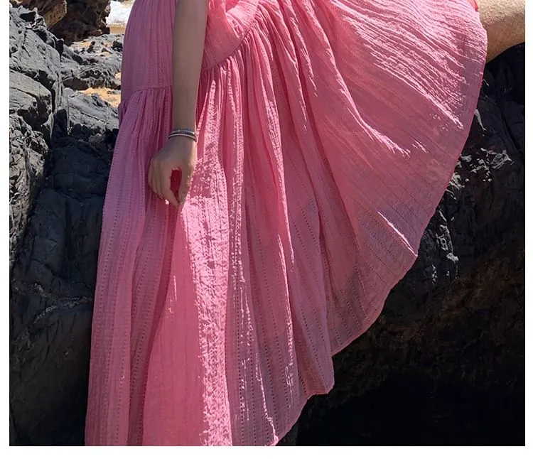 A-Line Dress Maxi Textured Strap Spaghetti Plain