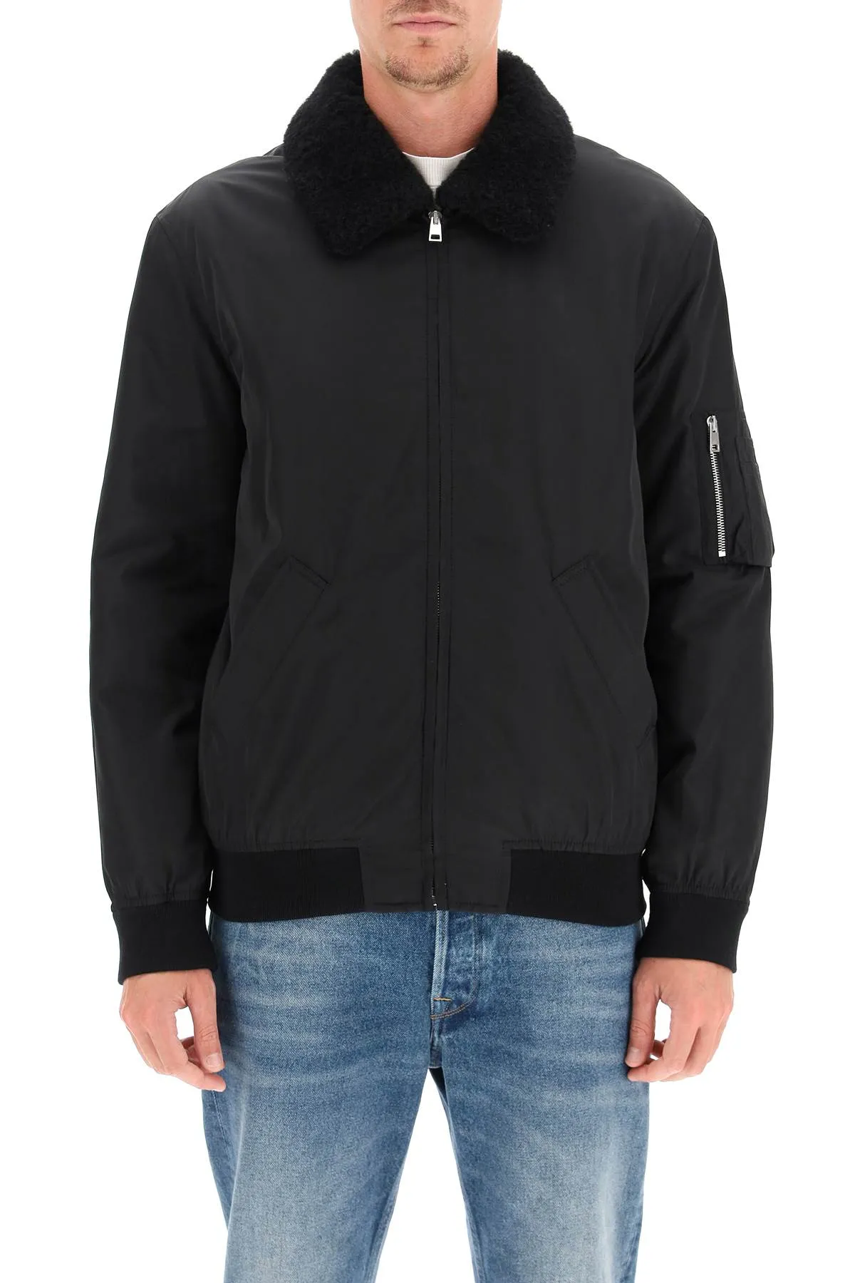 A.P.C. Shearling Trim Zipped Jacket