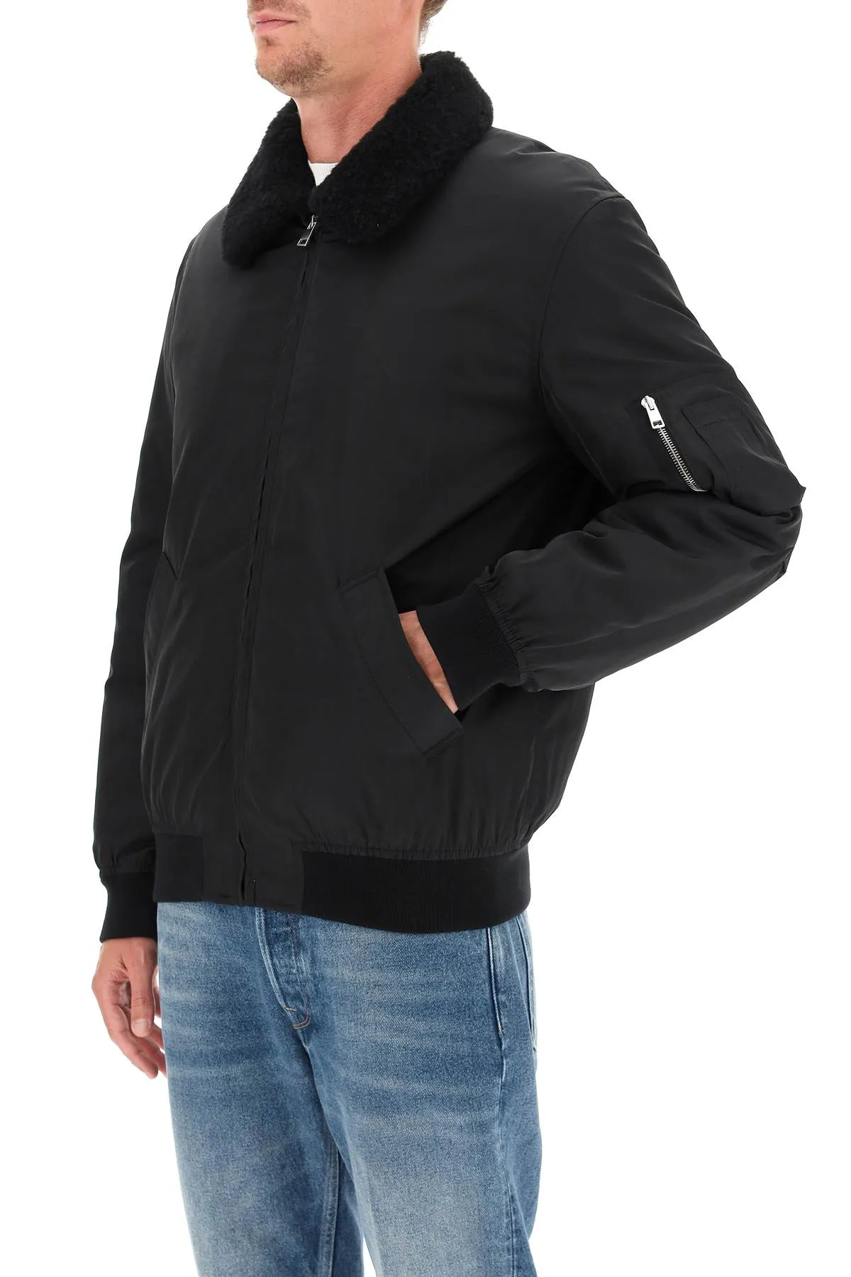 A.P.C. Shearling Trim Zipped Jacket