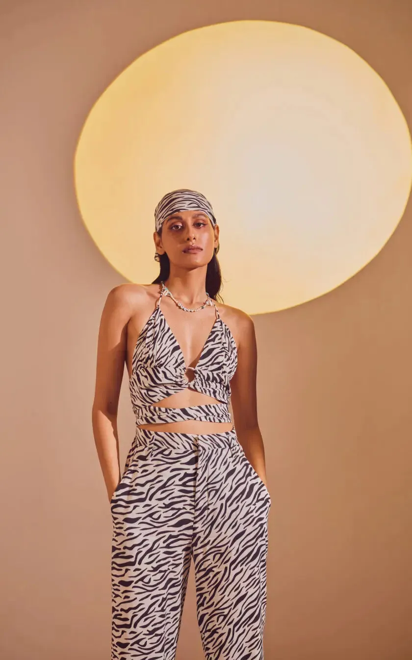 Black Abstract Print O-Ring Bralette Top