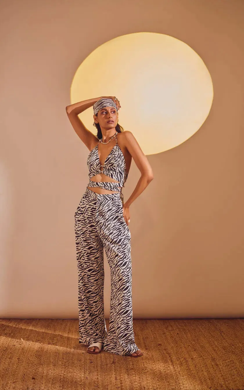 Black Abstract Print O-Ring Bralette Top