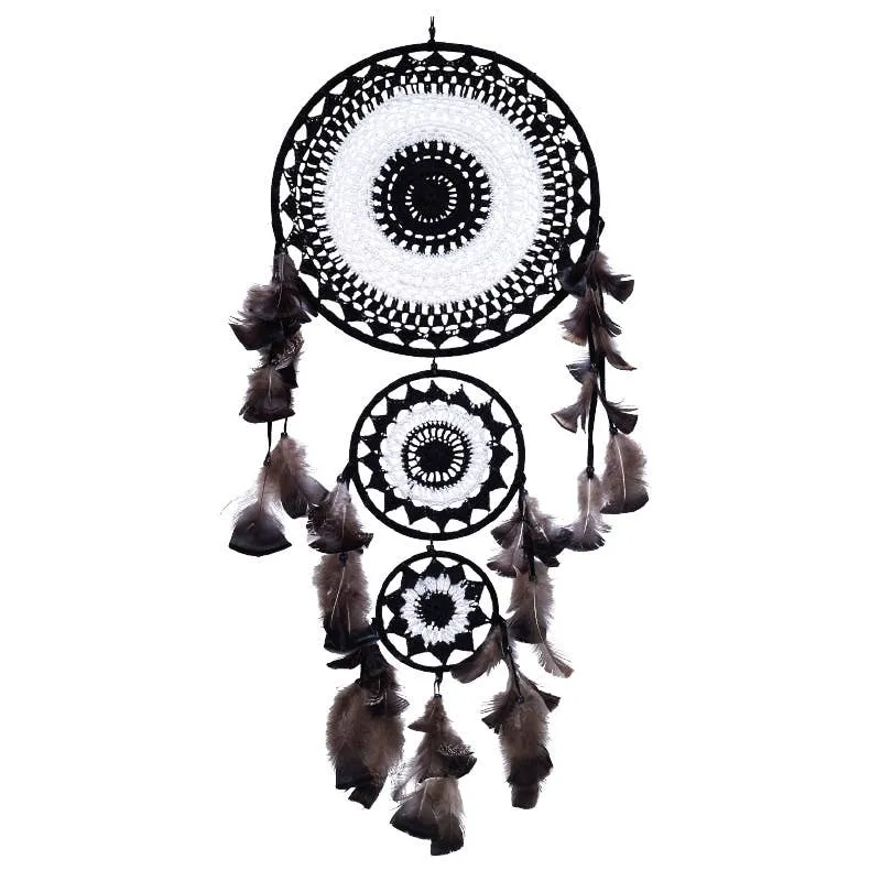 Black & White Crochet Triple Dreamcatcher
