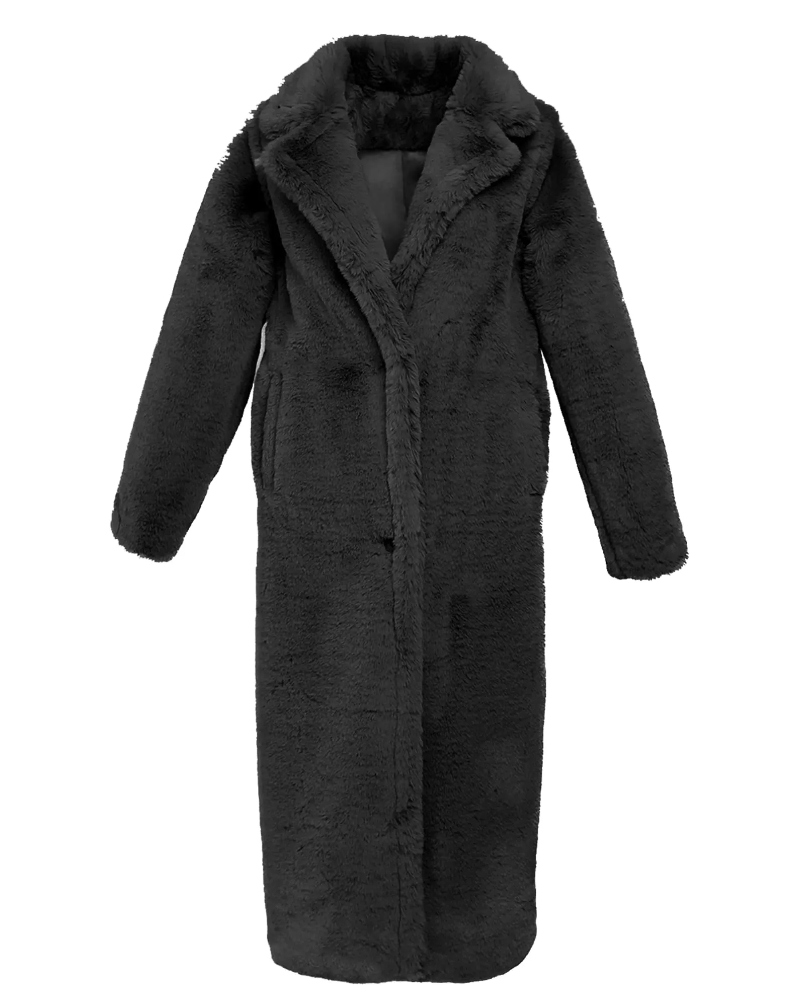Black Long Faux Fur Teddy Coat | Black