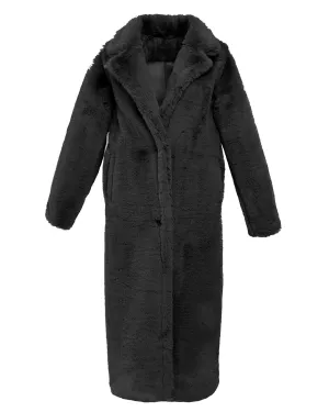 Black Long Faux Fur Teddy Coat | Black