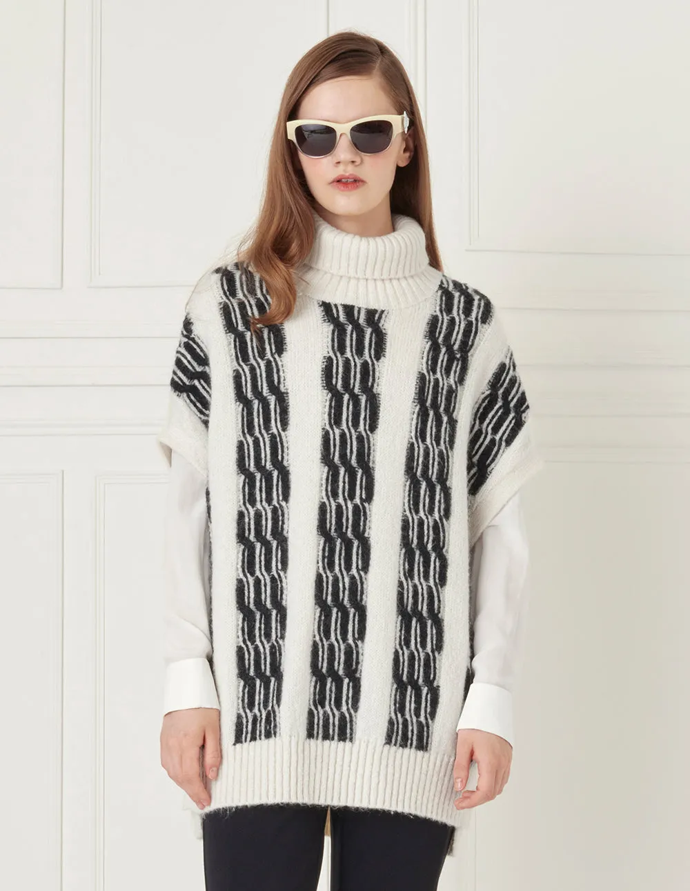 BORA AKSU Black White Twist Wool Blend Knit Vest