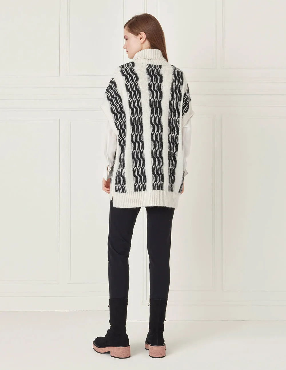 BORA AKSU Black White Twist Wool Blend Knit Vest