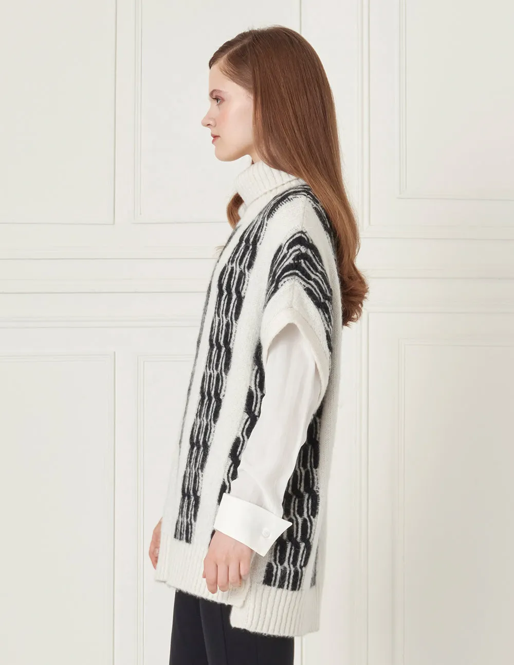 BORA AKSU Black White Twist Wool Blend Knit Vest