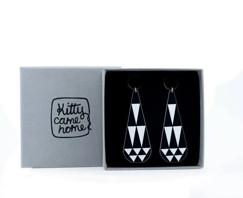 Claire Ishino - Monochrome Faceted Gems - long double drop stud earrings