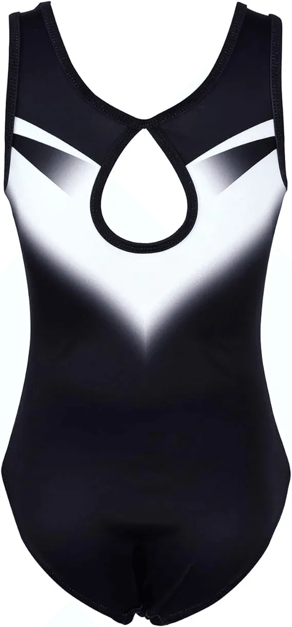 Classical Black and White Monochrome V-Gradient Gymnastics Leotard Set