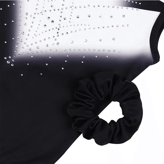 Classical Black and White Monochrome V-Gradient Gymnastics Leotard Set