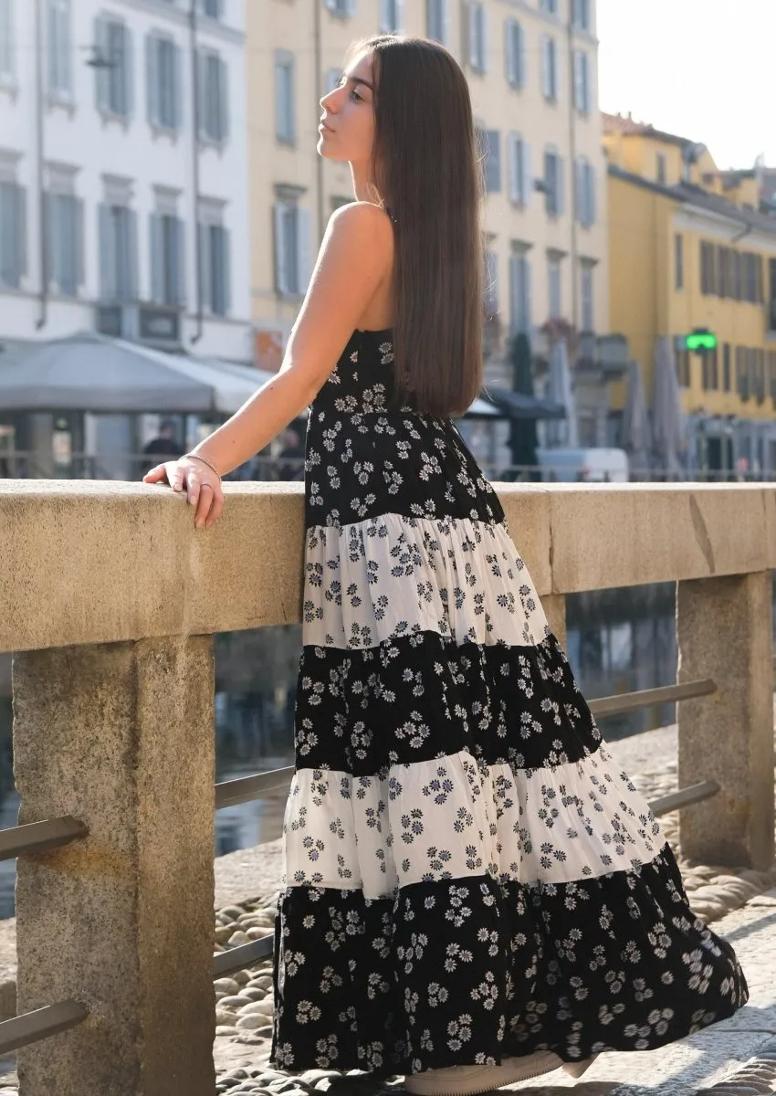 Ditsy Tiered Dress in Monochrome