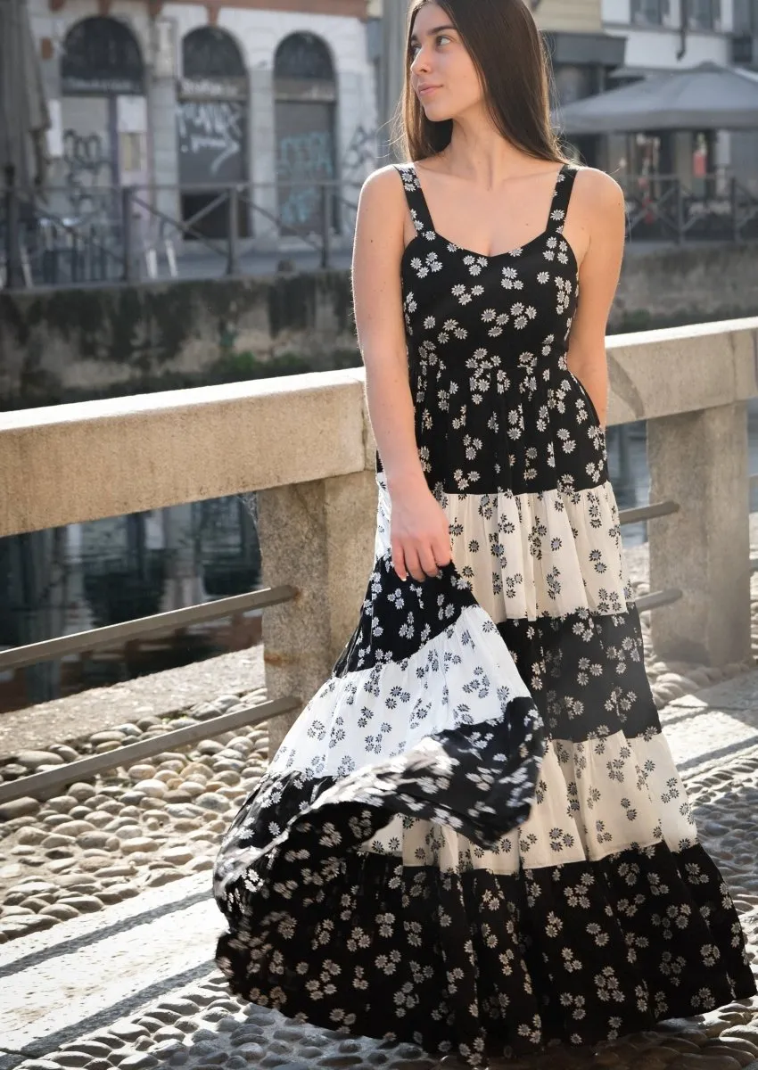Ditsy Tiered Dress in Monochrome