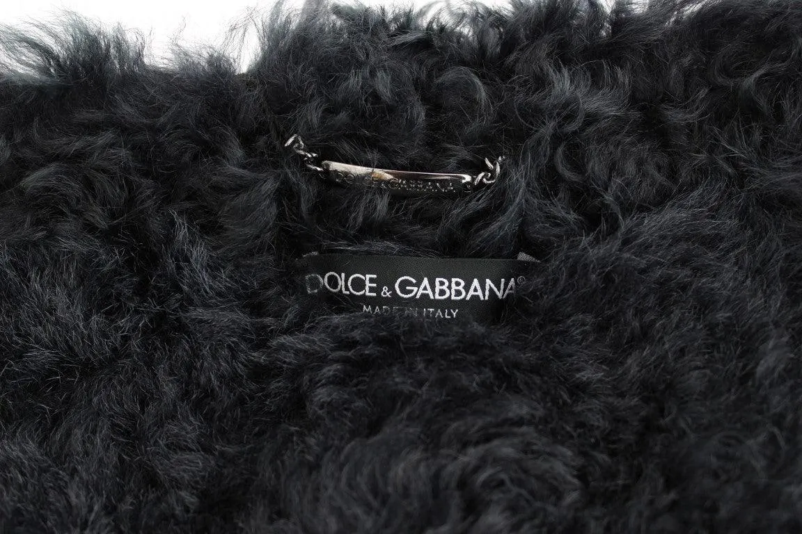 Dolce & Gabbana Black Goat Fur Shearling Long Jacket Coat