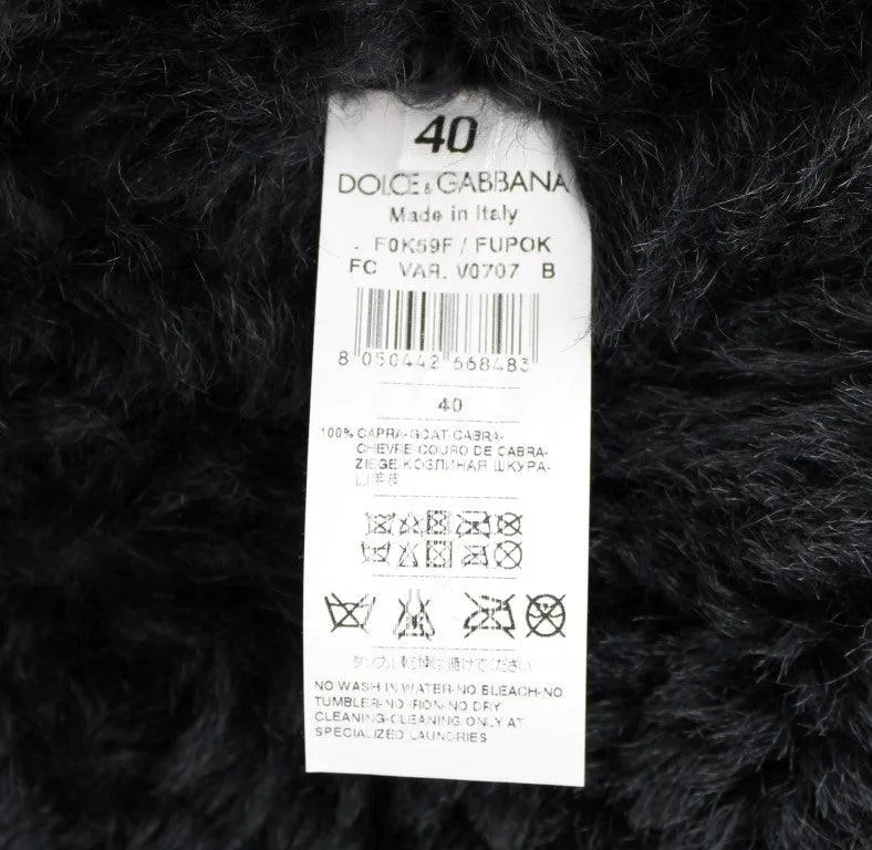 Dolce & Gabbana Black Goat Fur Shearling Long Jacket Coat