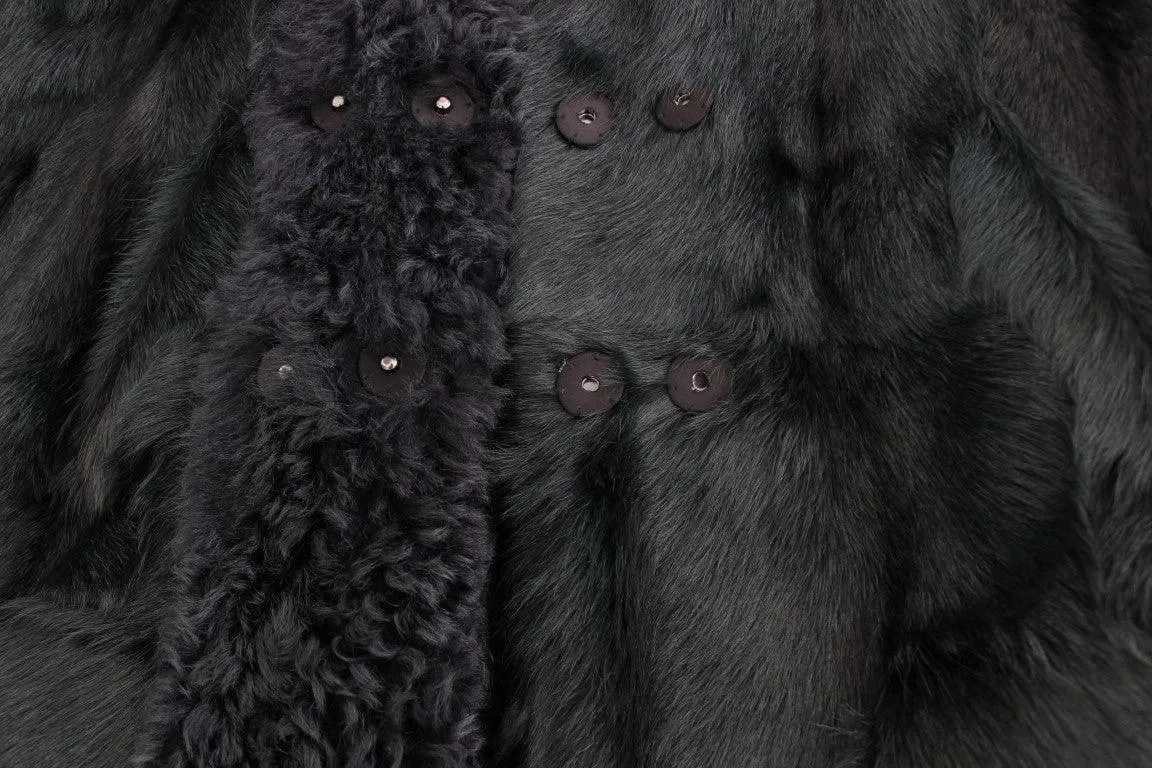 Dolce & Gabbana Black Goat Fur Shearling Long Jacket Coat