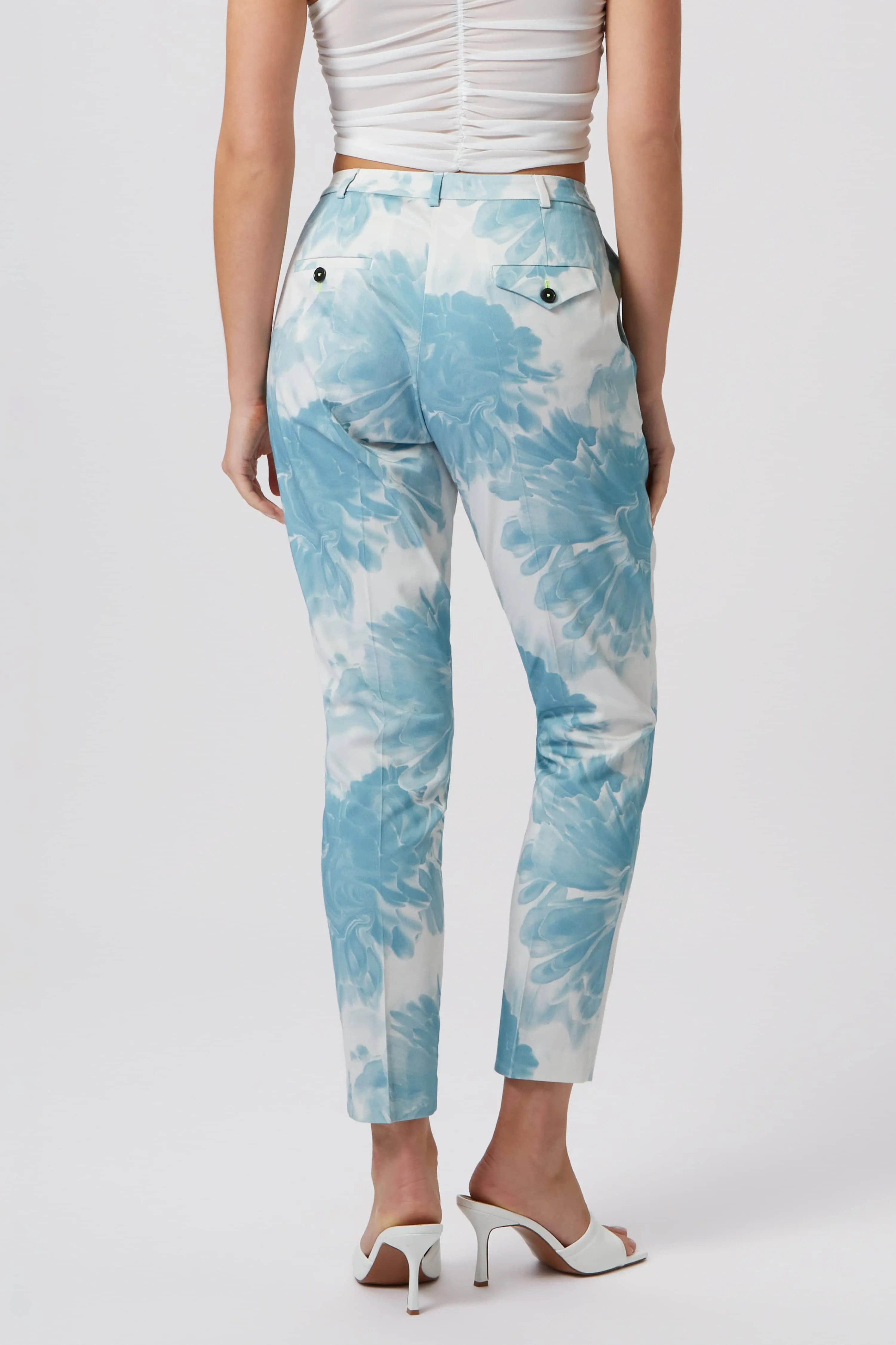 Dresden Skinny Fit Blue Floral Cotton Trousers - ARCHIVE