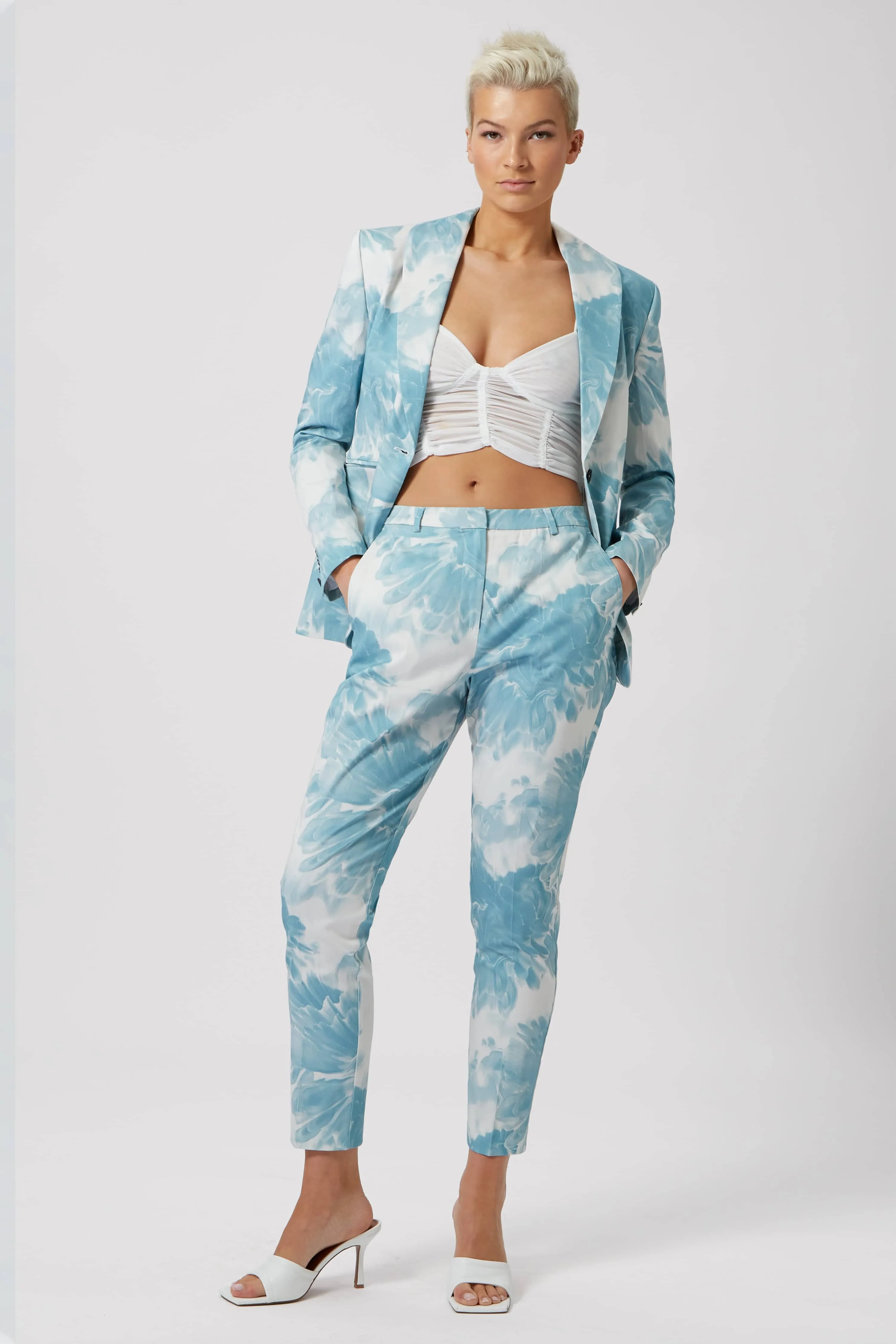 Dresden Skinny Fit Blue Floral Cotton Trousers - ARCHIVE