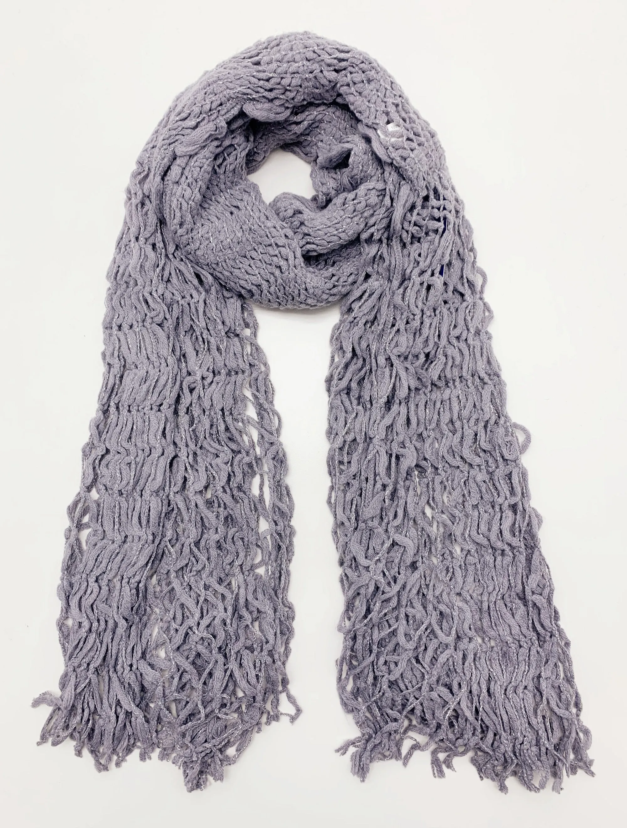 JC051801A Knitted Metallic Sparkle Fringe Scarf