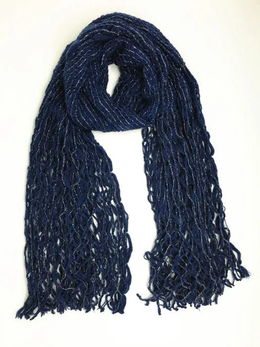 JC051801A Knitted Metallic Sparkle Fringe Scarf