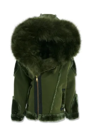 Kids El Jefe Shearling Moto Jacket - Military Green