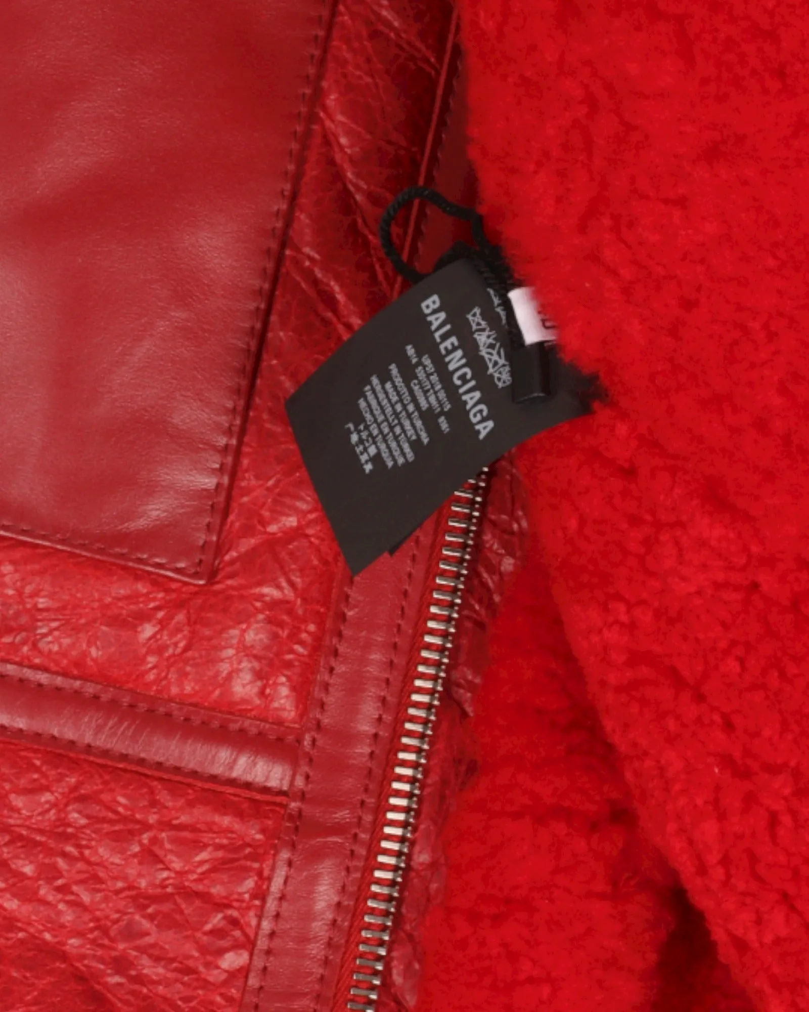 Leather Collar-Logo Shearling Jacket