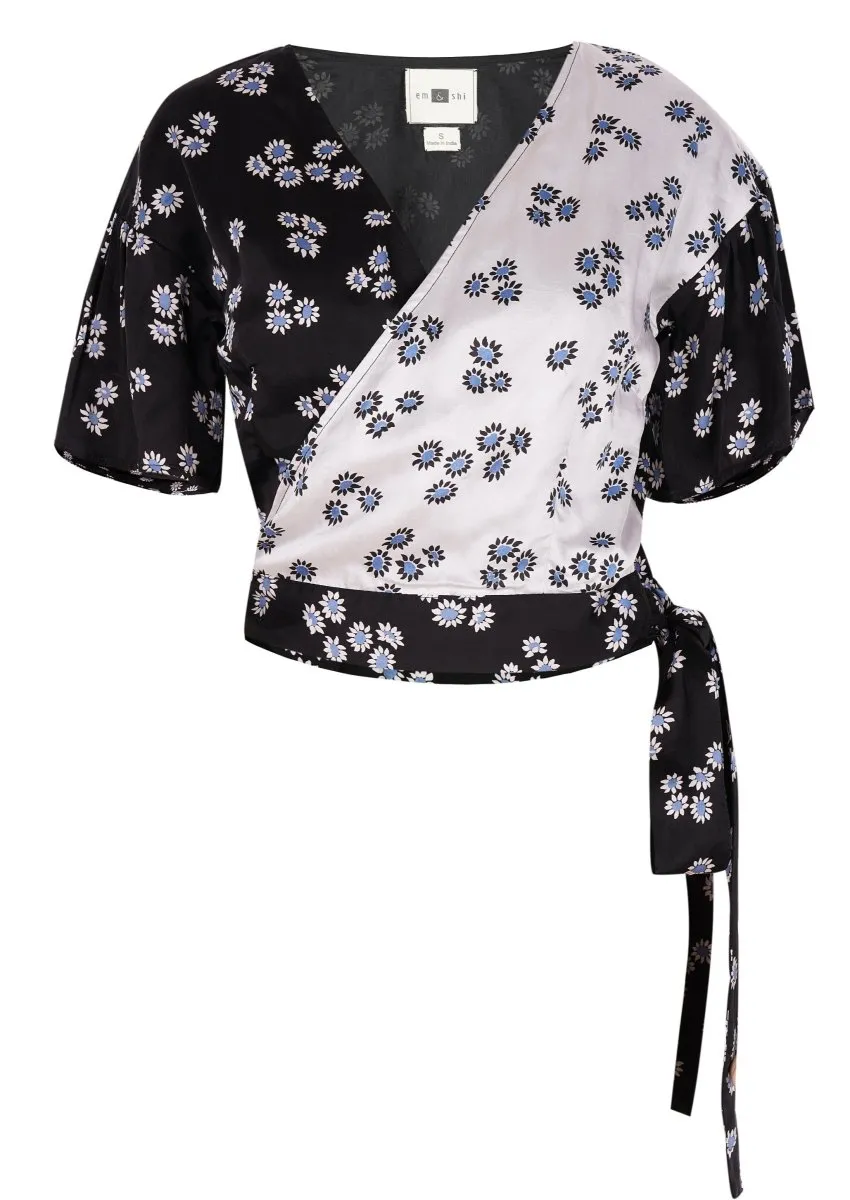 Monochrome Ditsy Wrap Top