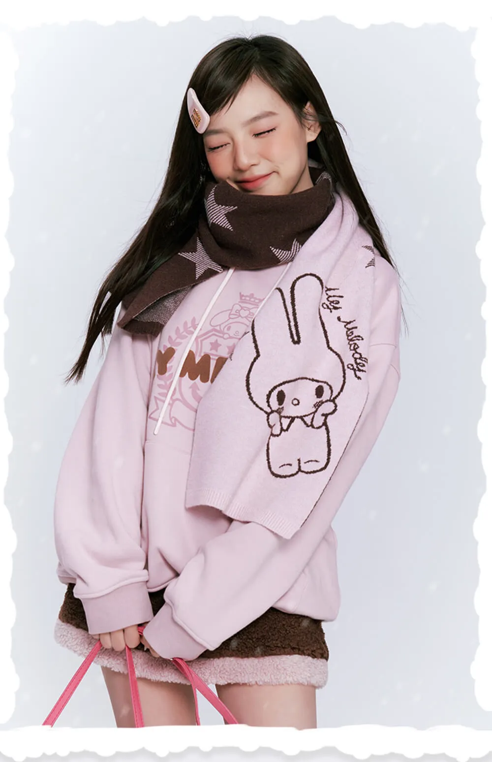 My Melody Star Graphic Pink and Brown Scarf