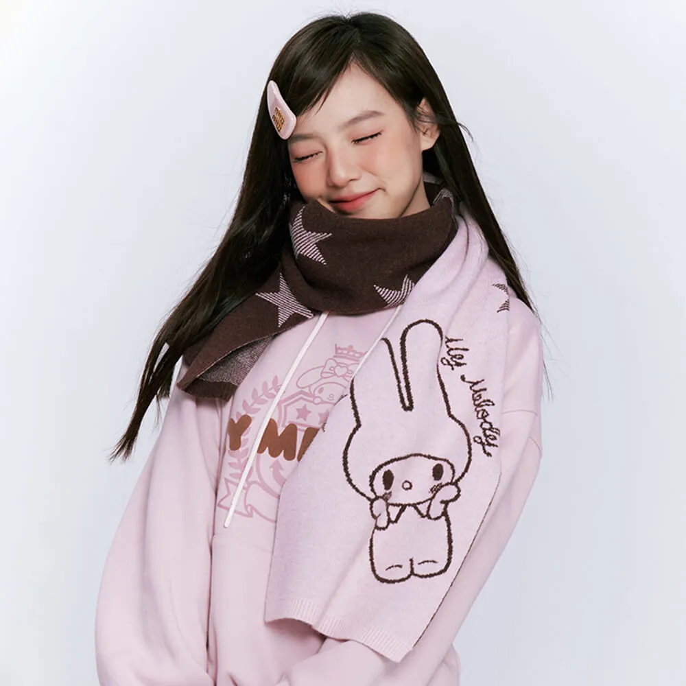 My Melody Star Graphic Pink and Brown Scarf