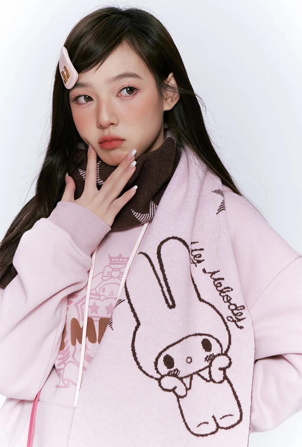 My Melody Star Graphic Pink and Brown Scarf