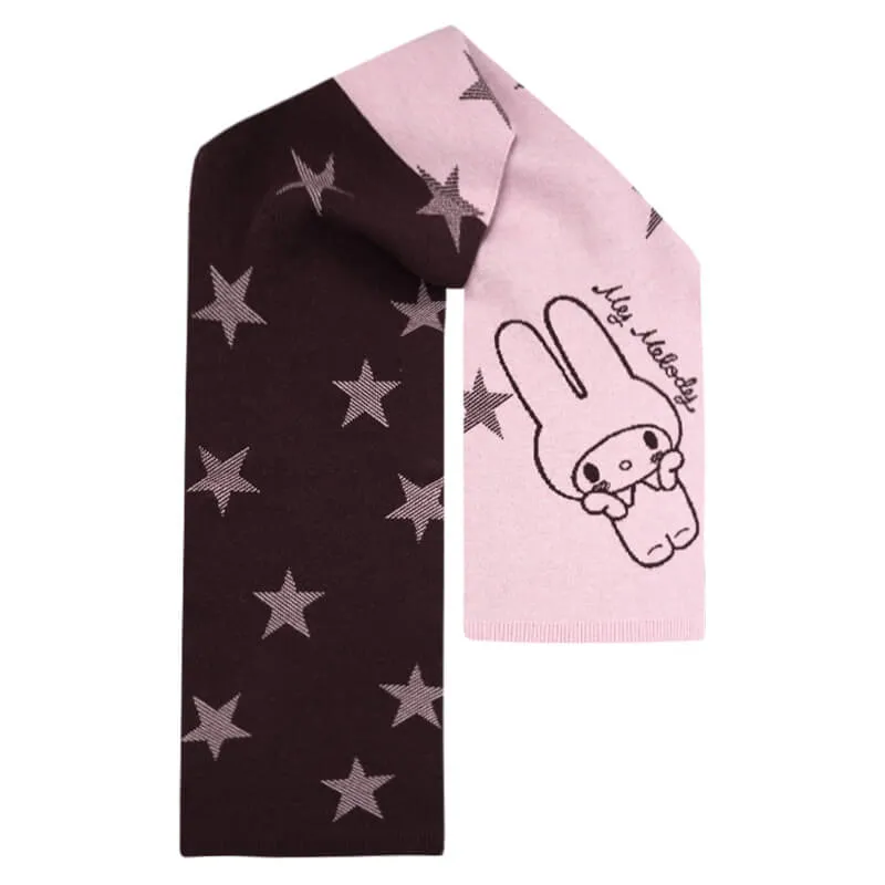 My Melody Star Graphic Pink and Brown Scarf