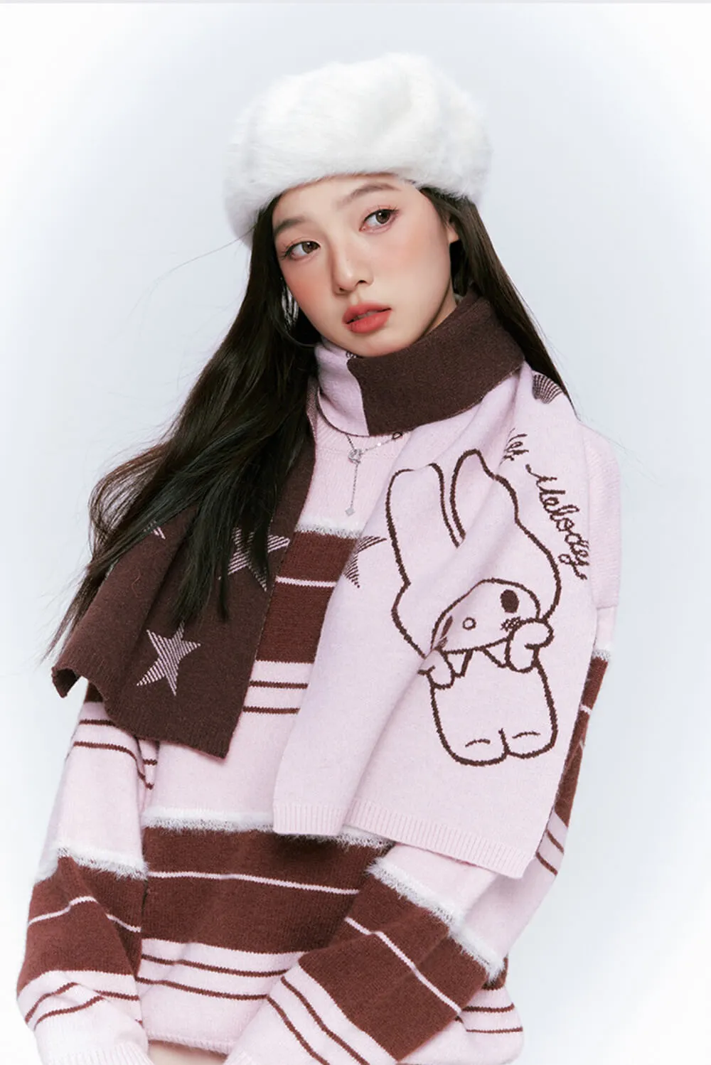 My Melody Star Graphic Pink and Brown Scarf
