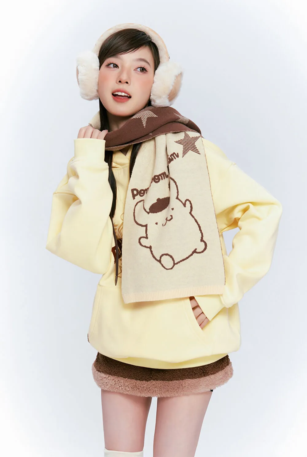 Pompompurin Star Graphic Yellow and Brown Scarf