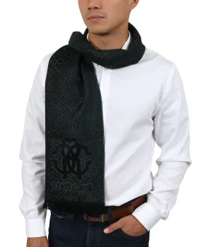 Roberto Cavalli ESZ054 04000 Green Wool Blend Cheetah Print Mens Scarf