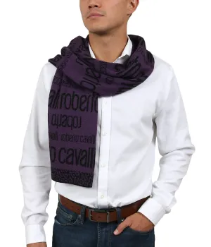 Roberto Cavalli ESZ068 03000 Purple Wool Blend Signature Mens Scarf