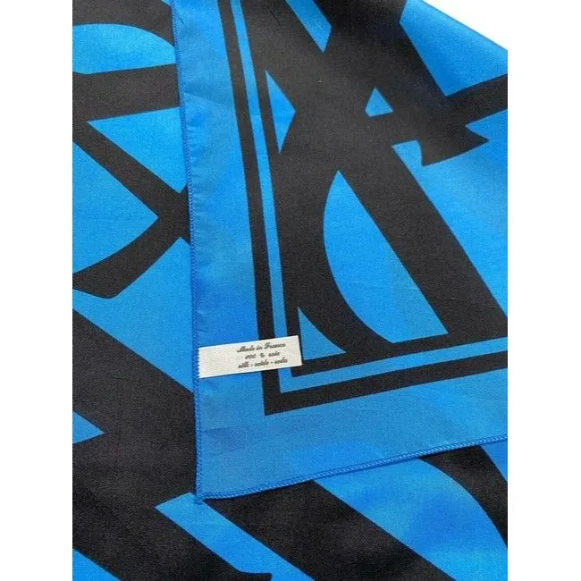 Saint Laurent Black Turquoise YSL Logo Print Silk Scarf
