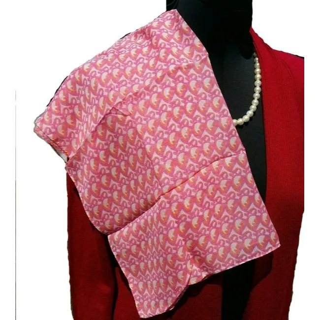 SOLD - Dior Pink White Orange Trotter Logo Print Silk Scarf