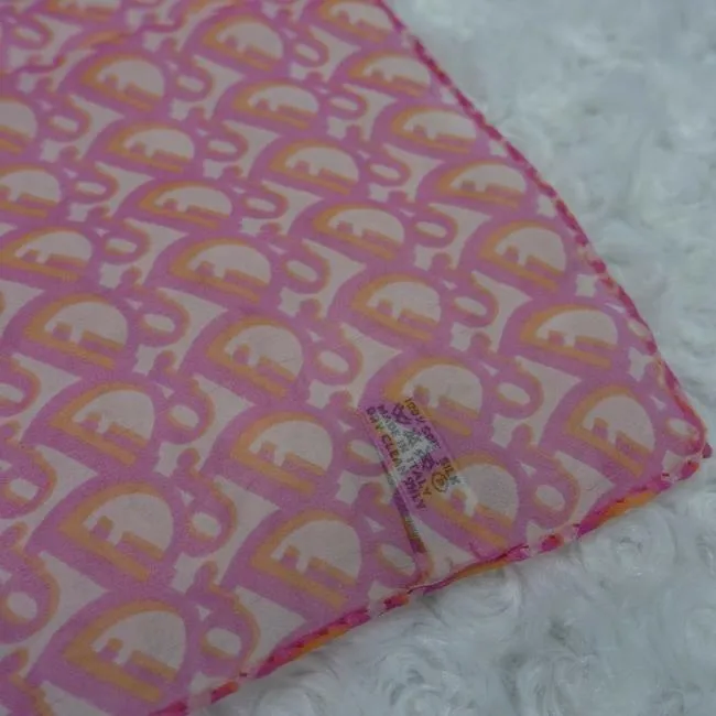 SOLD - Dior Pink White Orange Trotter Logo Print Silk Scarf