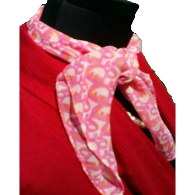 SOLD - Dior Pink White Orange Trotter Logo Print Silk Scarf