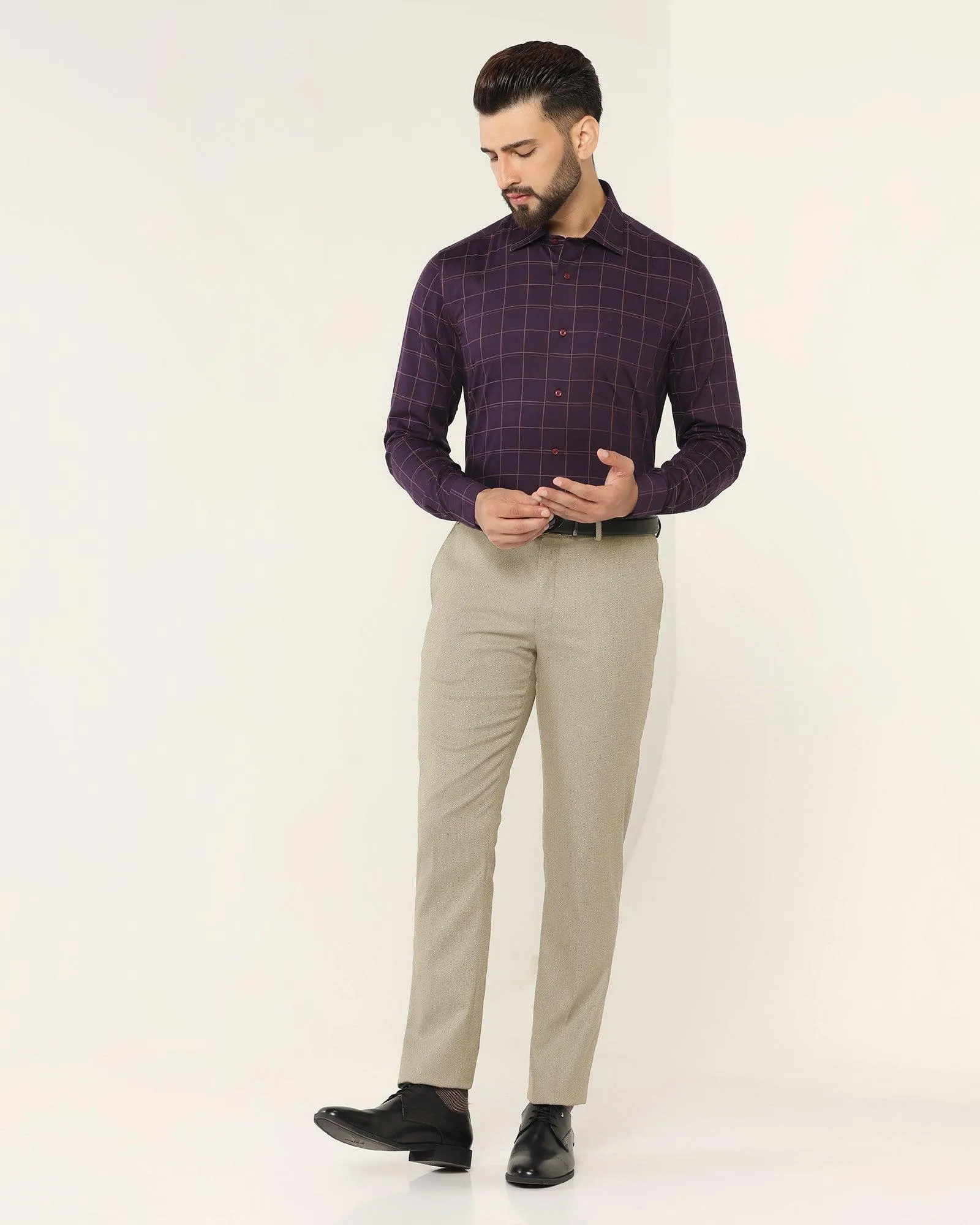 Straight B-90 Formal Beige Textured Trouser - Wall
