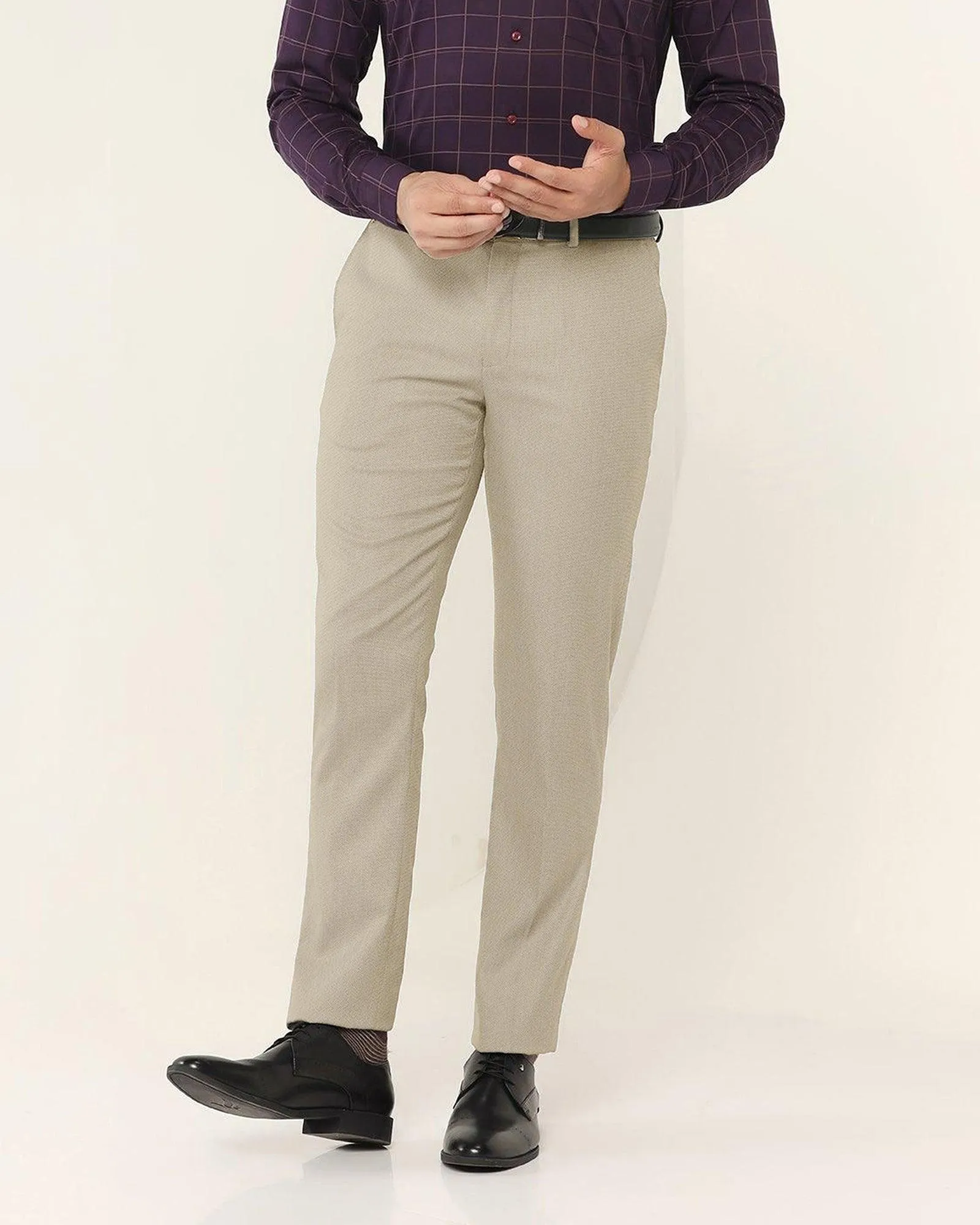 Straight B-90 Formal Beige Textured Trouser - Wall