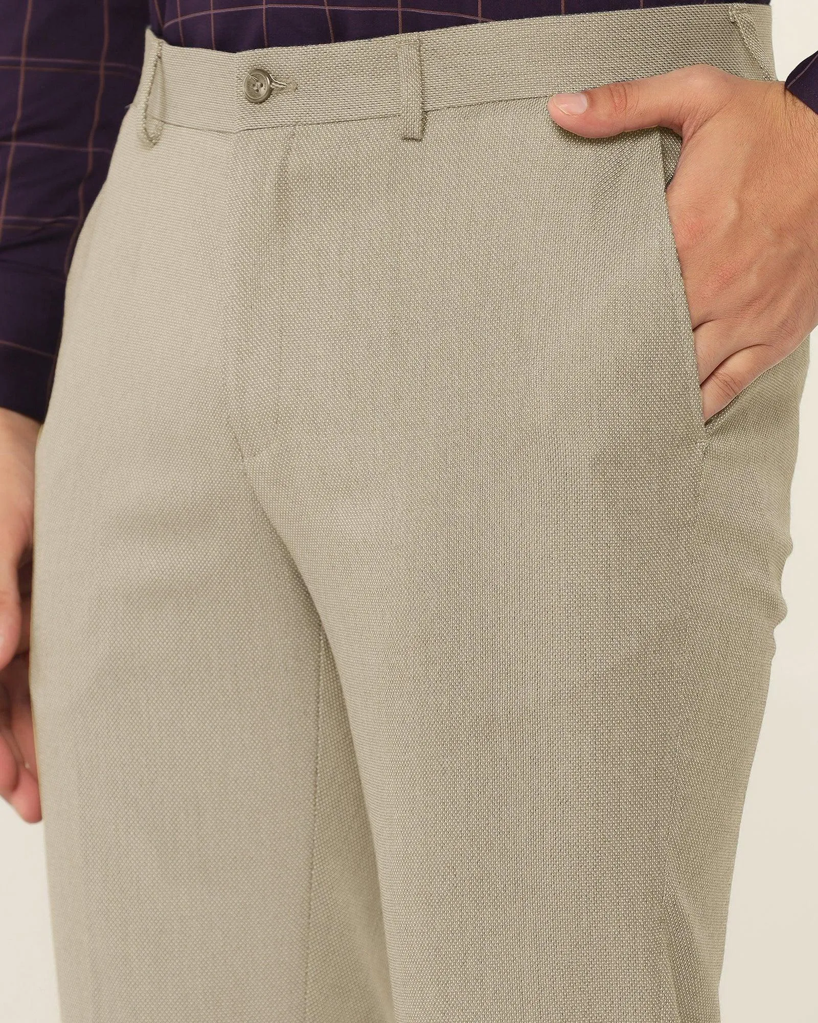 Straight B-90 Formal Beige Textured Trouser - Wall