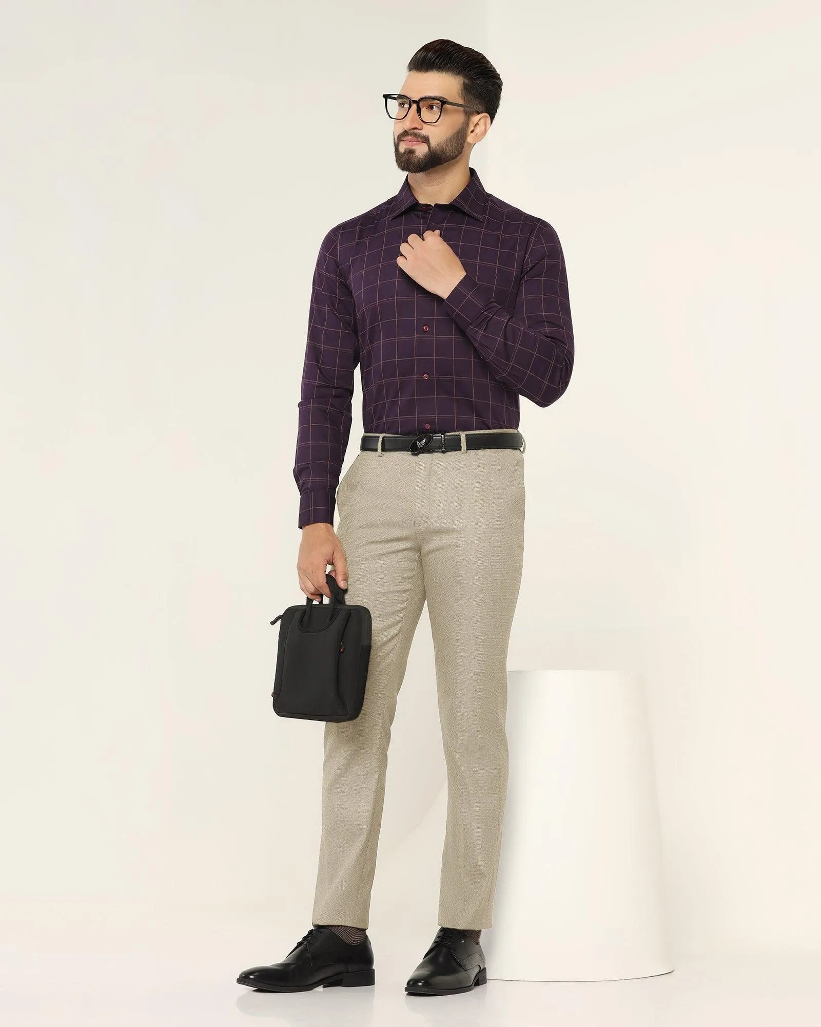 Straight B-90 Formal Beige Textured Trouser - Wall