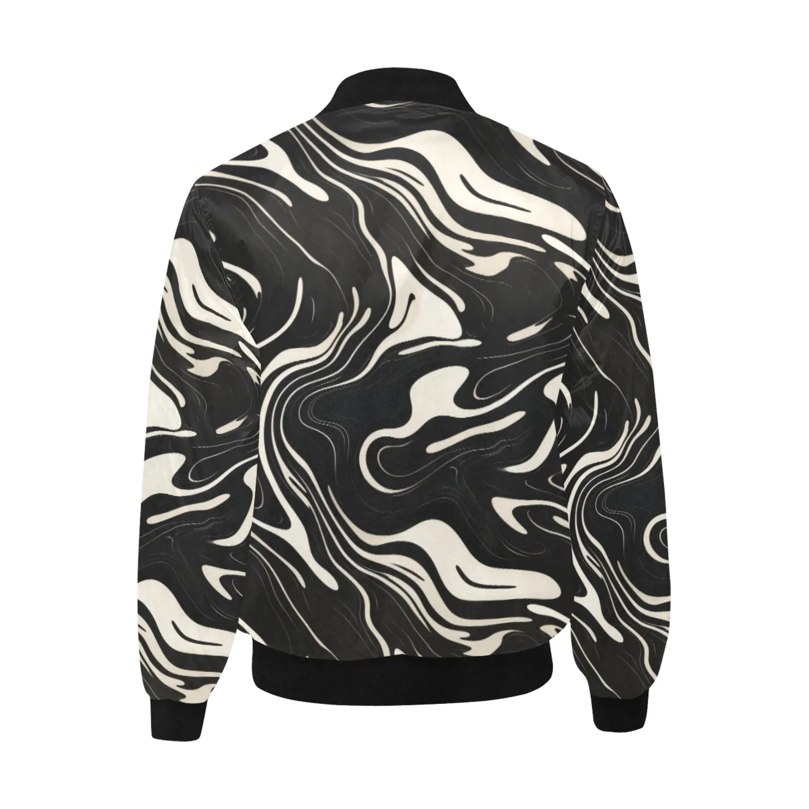 Suminagashi Tattoo Art Style Black Floating Ink Quilted Bomber Jacket