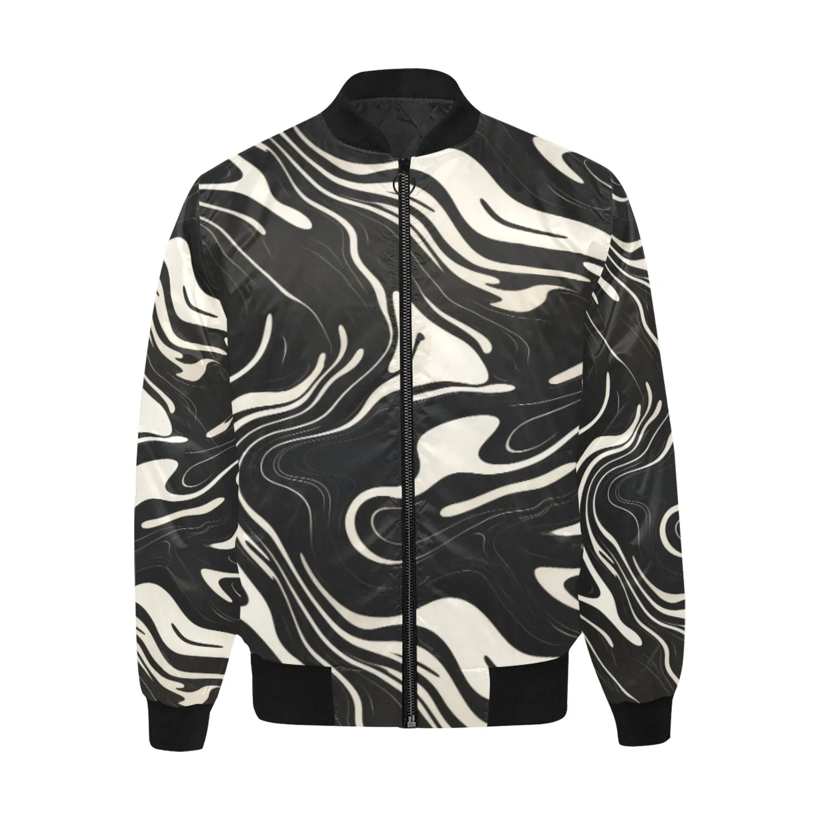 Suminagashi Tattoo Art Style Black Floating Ink Quilted Bomber Jacket