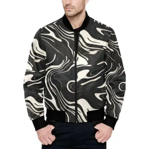 Suminagashi Tattoo Art Style Black Floating Ink Quilted Bomber Jacket