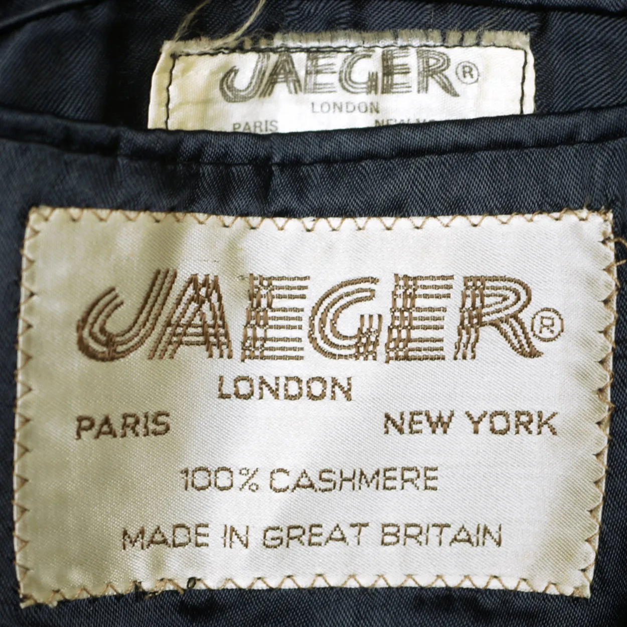 Vintage 1970s Jaeger Overcoat 100% British Cashmere Navy Blue Mens Coat Size 38