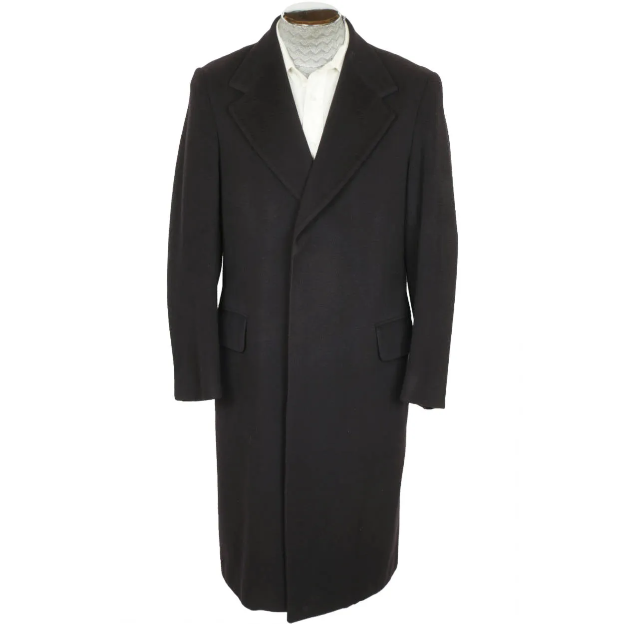 Vintage 1970s Jaeger Overcoat 100% British Cashmere Navy Blue Mens Coat Size 38