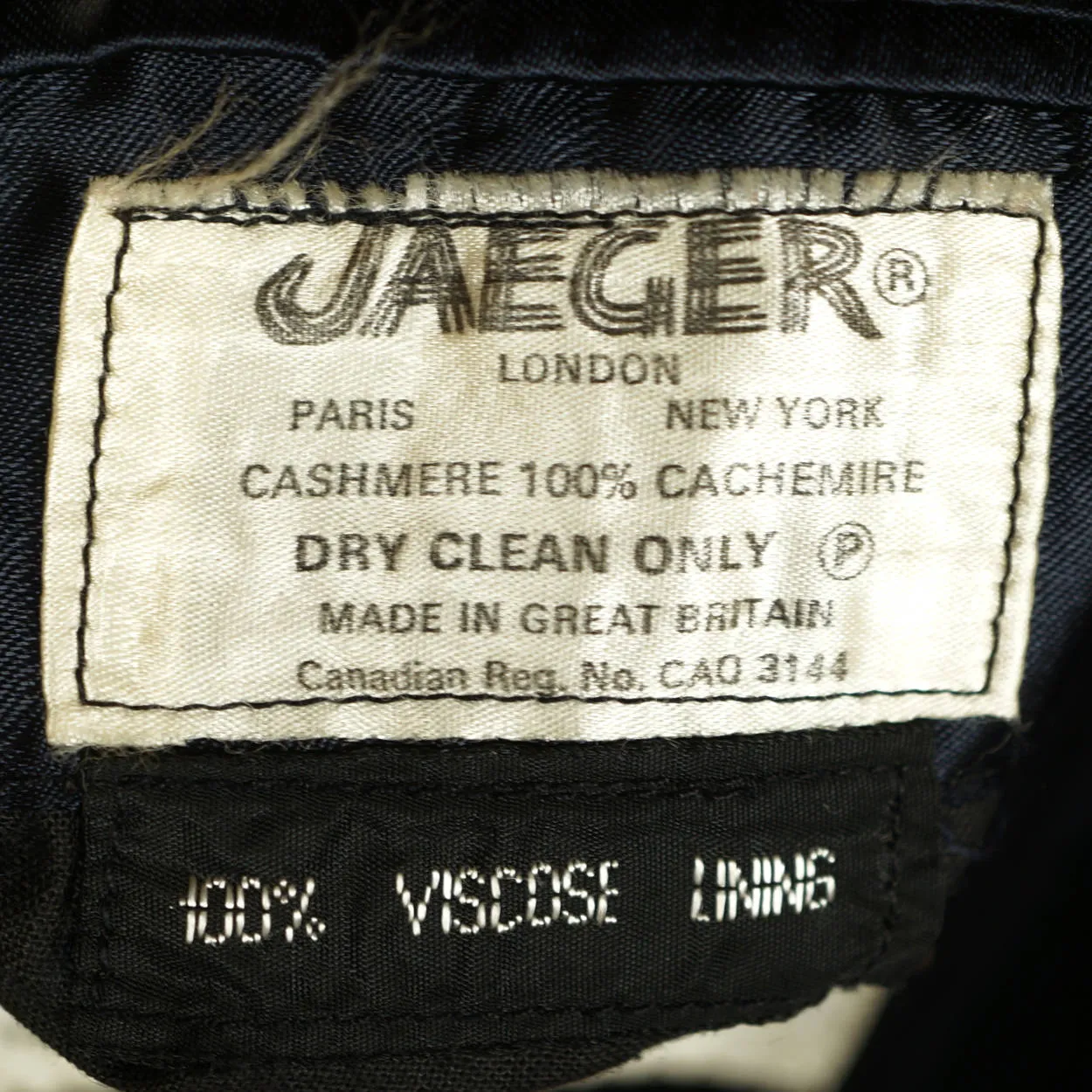 Vintage 1970s Jaeger Overcoat 100% British Cashmere Navy Blue Mens Coat Size 38