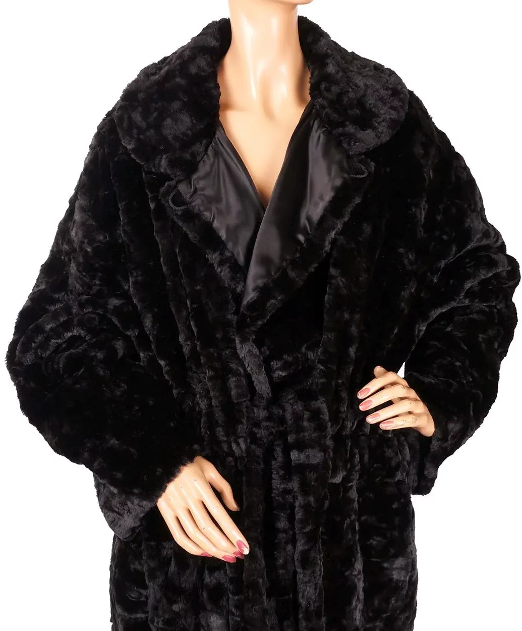 Vintage 1990s Sonia Rykiel Black Faux Fur and Satin Reversible Coat - L