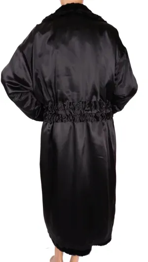 Vintage 1990s Sonia Rykiel Black Faux Fur and Satin Reversible Coat - L